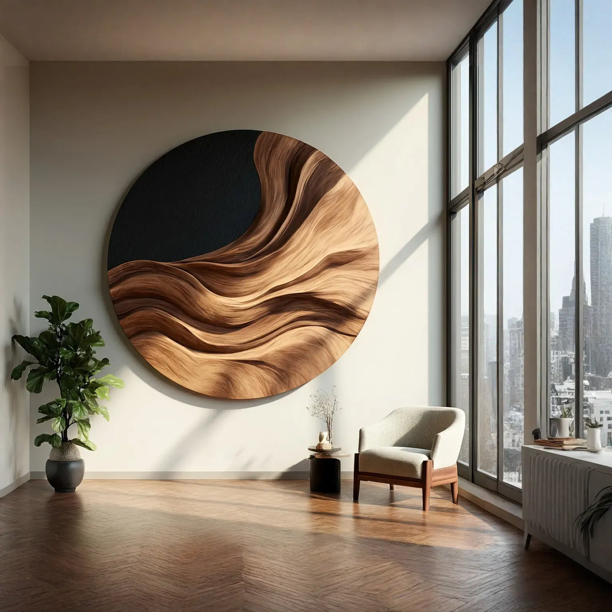 Contemporary Flowing Solid Wood Wall Sculpture for Modern Interiors