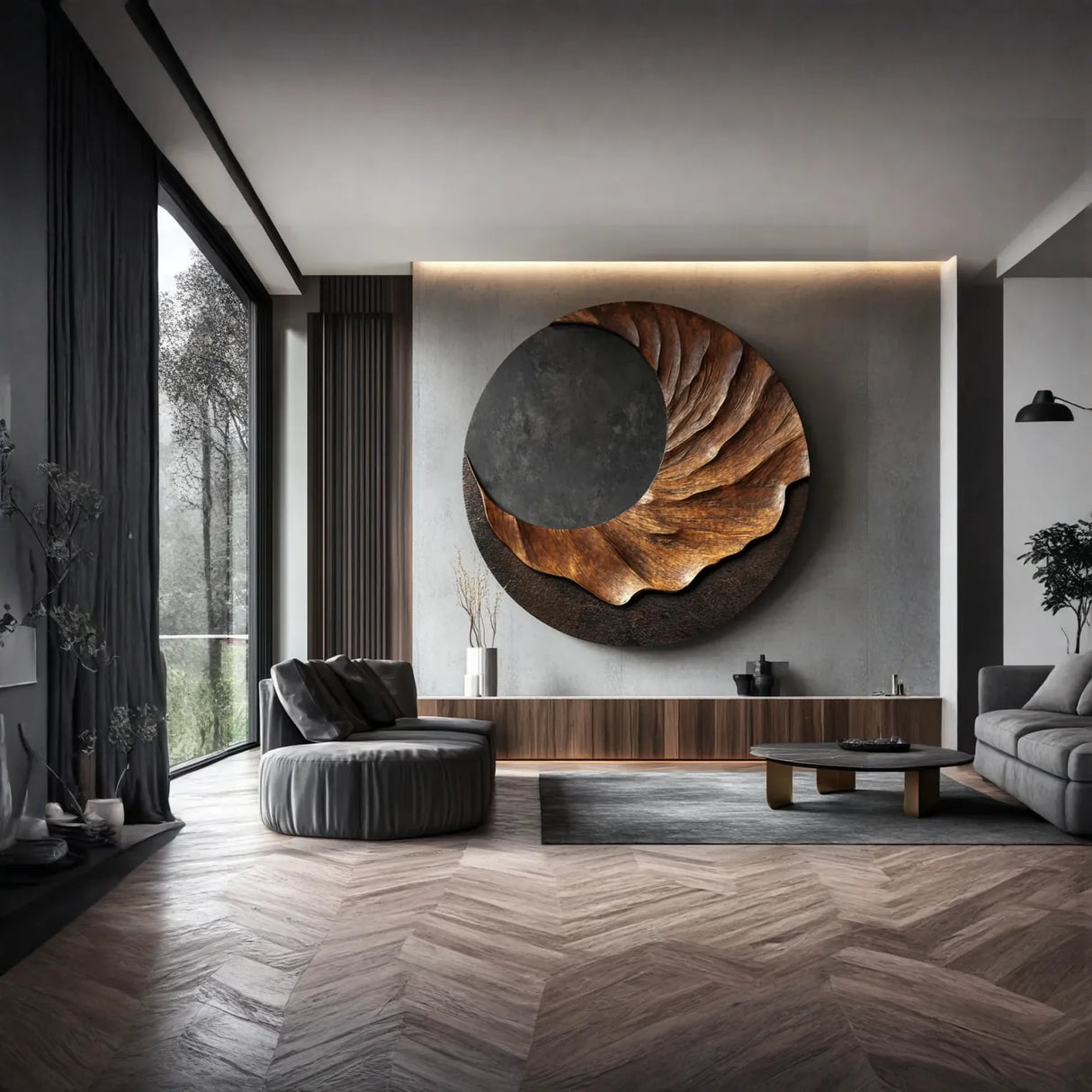 Modern Round Solid Wood Wall Sculpture for Interior Spaces