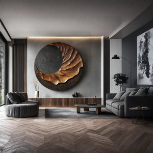 Modern Round Solid Wood Wall Sculpture for Interior Spaces