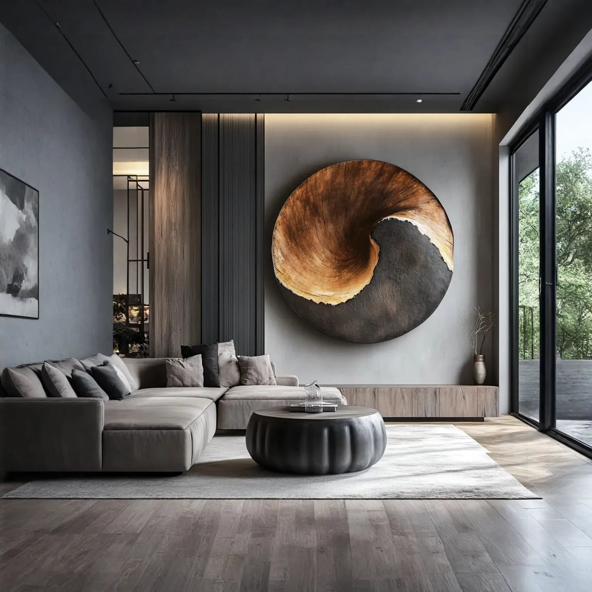 Contemporary Spiral Solid Wood Wall Sculpture for Living Room Interiors