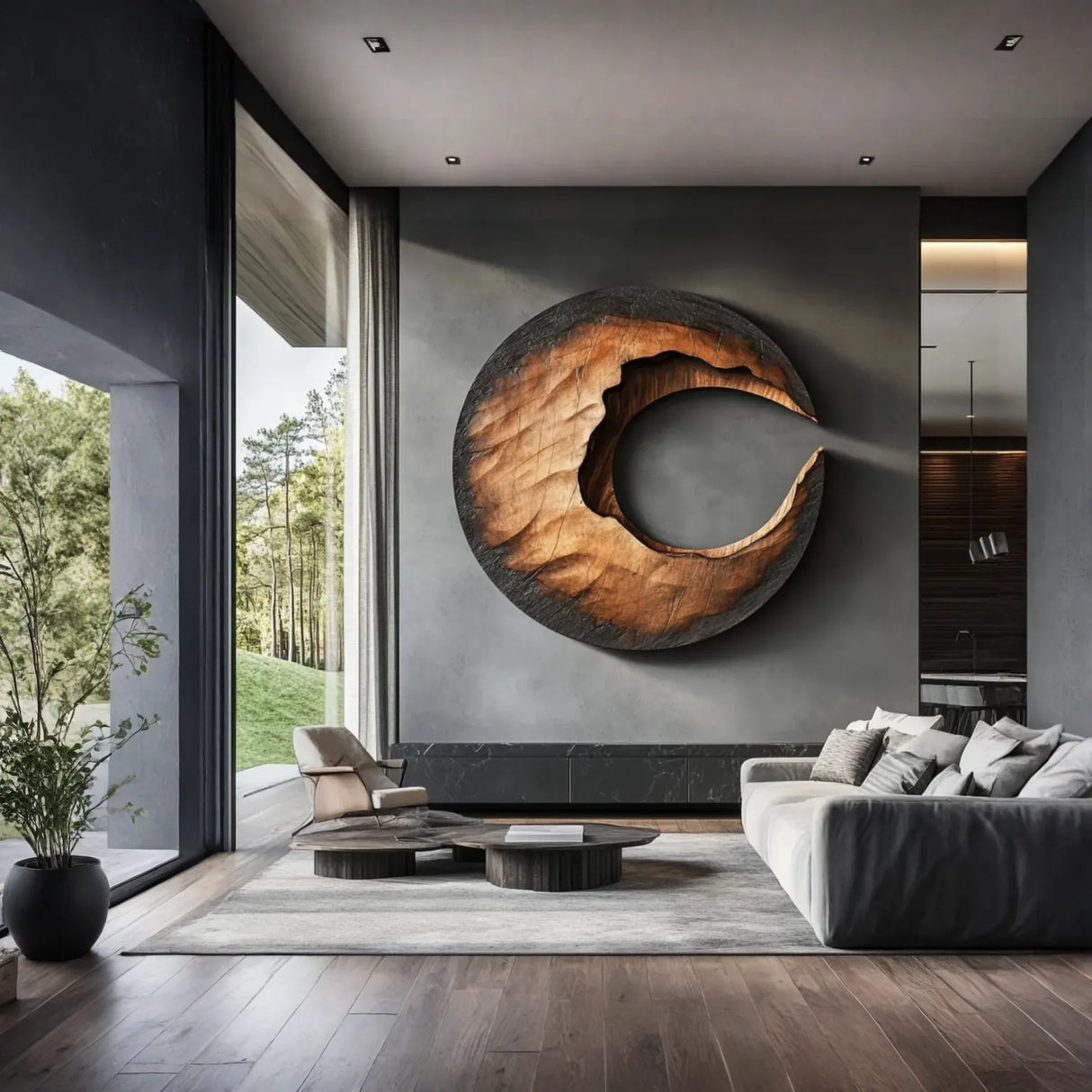 Contemporary Organic Solid Wood Wall Sculpture for Living Room Interiors