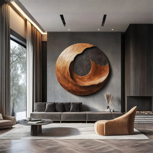 Contemporary Round Solid Wood Wall Sculpture for Living Room Interiors