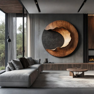 Contemporary Round Solid Wood Wall Art for Living Room Interiors