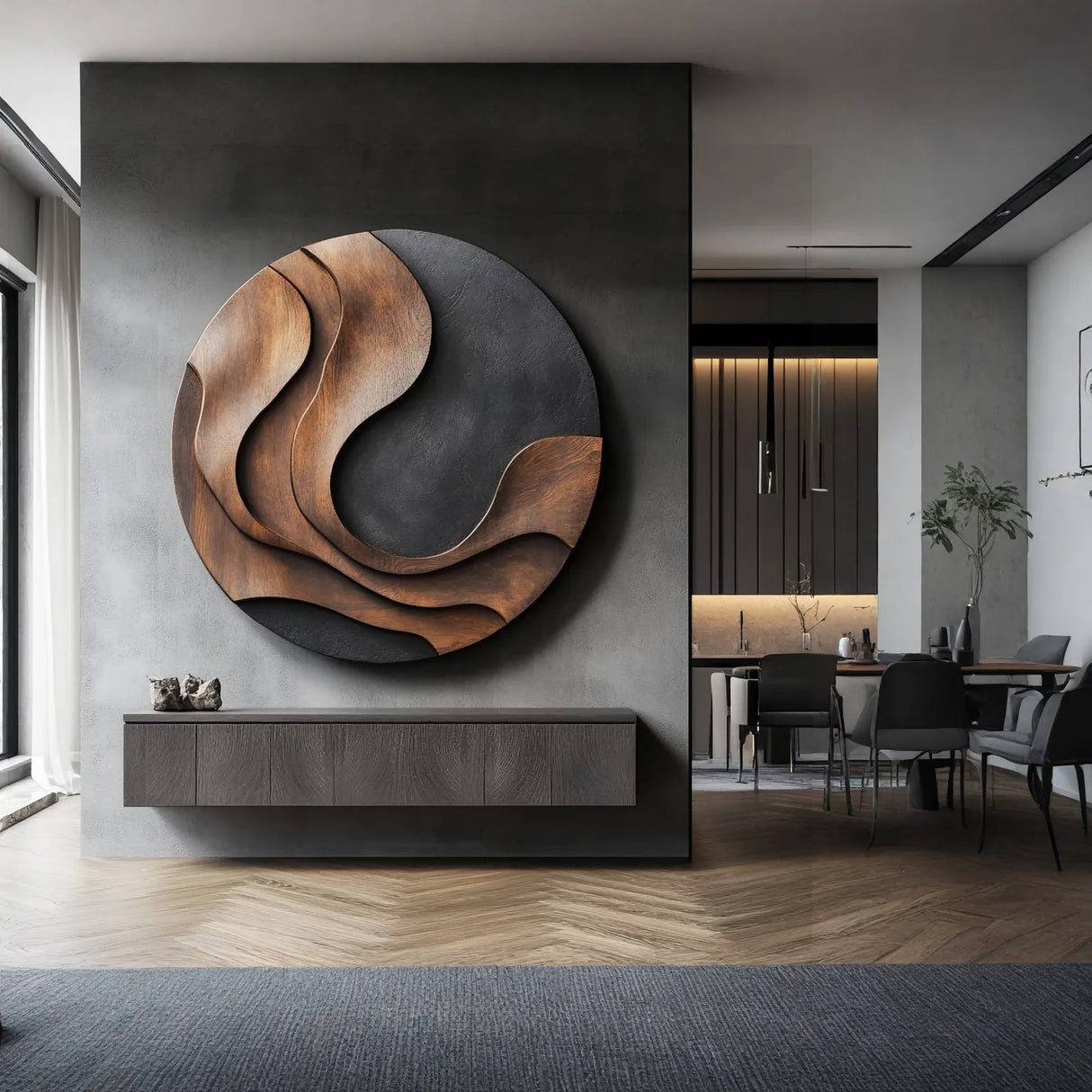 Wall Sculpture Solid Wood Organic Modern Panel for Living Room Decor