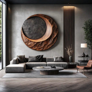 Contemporary Round Solid Wood Art Sculpture for Interior Decor