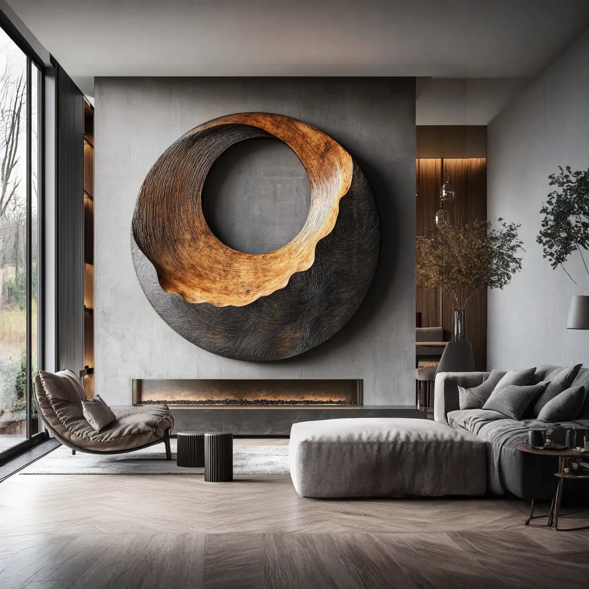 Contemporary Round Solid Wood Wall Art for Interior Design