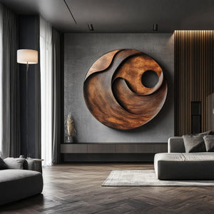 Modern Textured Round Solid Wood Wall Art for Living Room Interiors