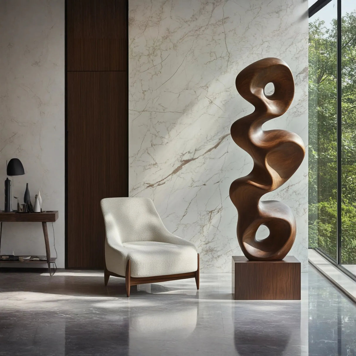 Modern Organic Solid Wood Sculpture for Luxury Living Room and Interior Decor