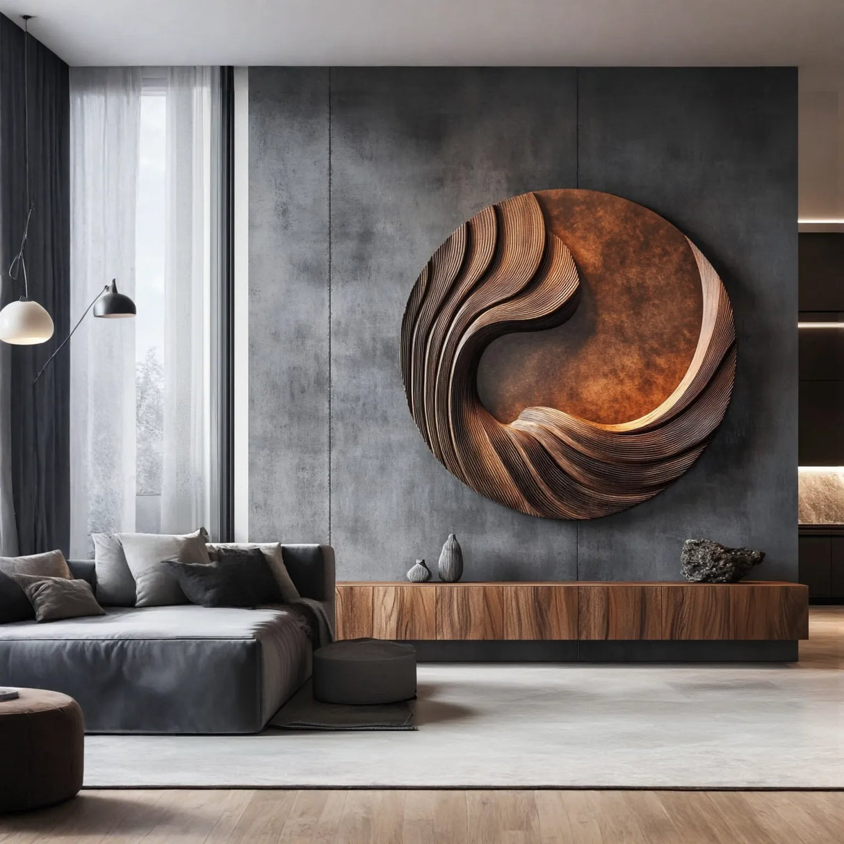 Modern Sculpted Solid Wood Wall Art for Living Room Interiors