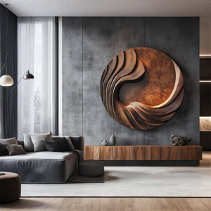 Modern Sculpted Solid Wood Wall Art for Living Room Interiors