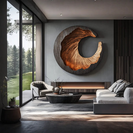 Modern Organic Solid Wood Wall Sculpture for Living Room Interior Design