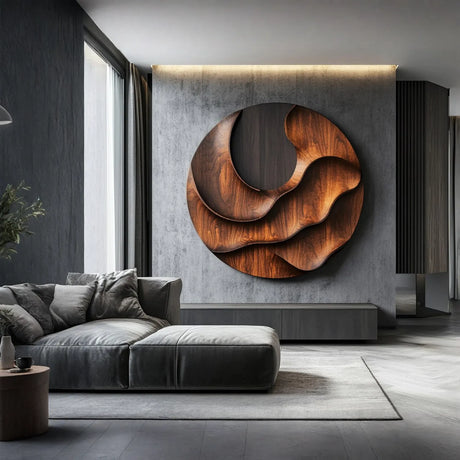 Contemporary Round Solid Wood Wall Sculpture for Living Room Decor