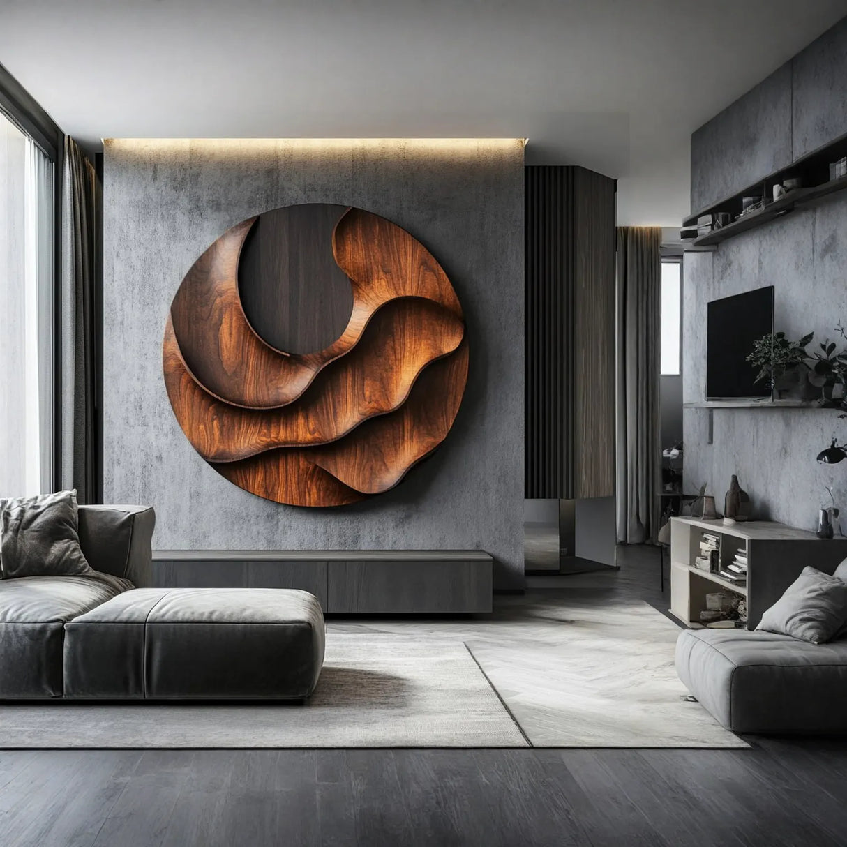 Contemporary Round Solid Wood Wall Sculpture for Living Room Decor