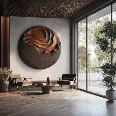 Large Modern Organic Solid Wood Wall Sculpture for Living Room Interiors