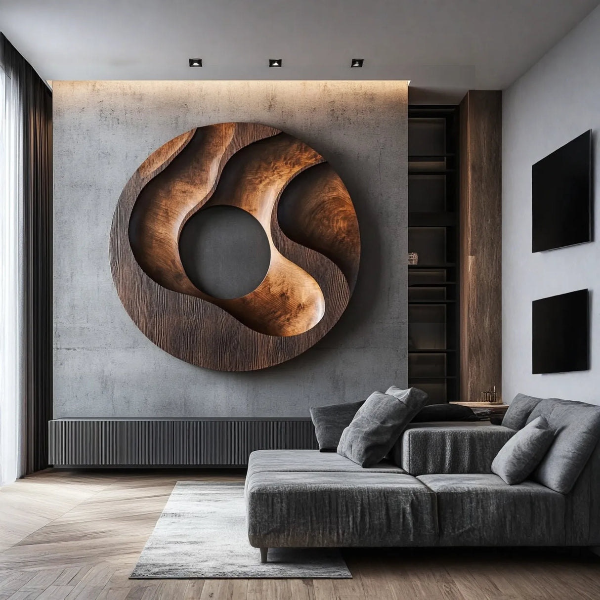 Modern Round Solid Wood Wall Sculpture for Living Room Decor