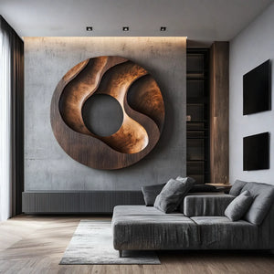 Modern Round Solid Wood Wall Sculpture for Living Room Decor
