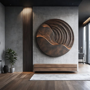 Modern Round Solid Wood Wall Sculpture for Living Room Design