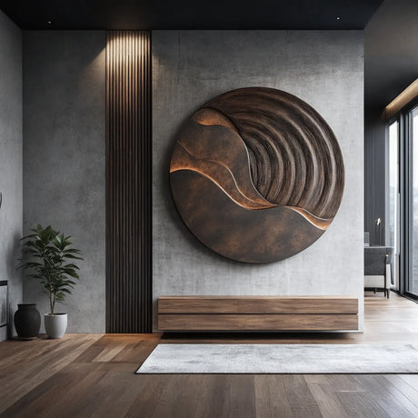 Modern Round Solid Wood Wall Sculpture for Living Room Design