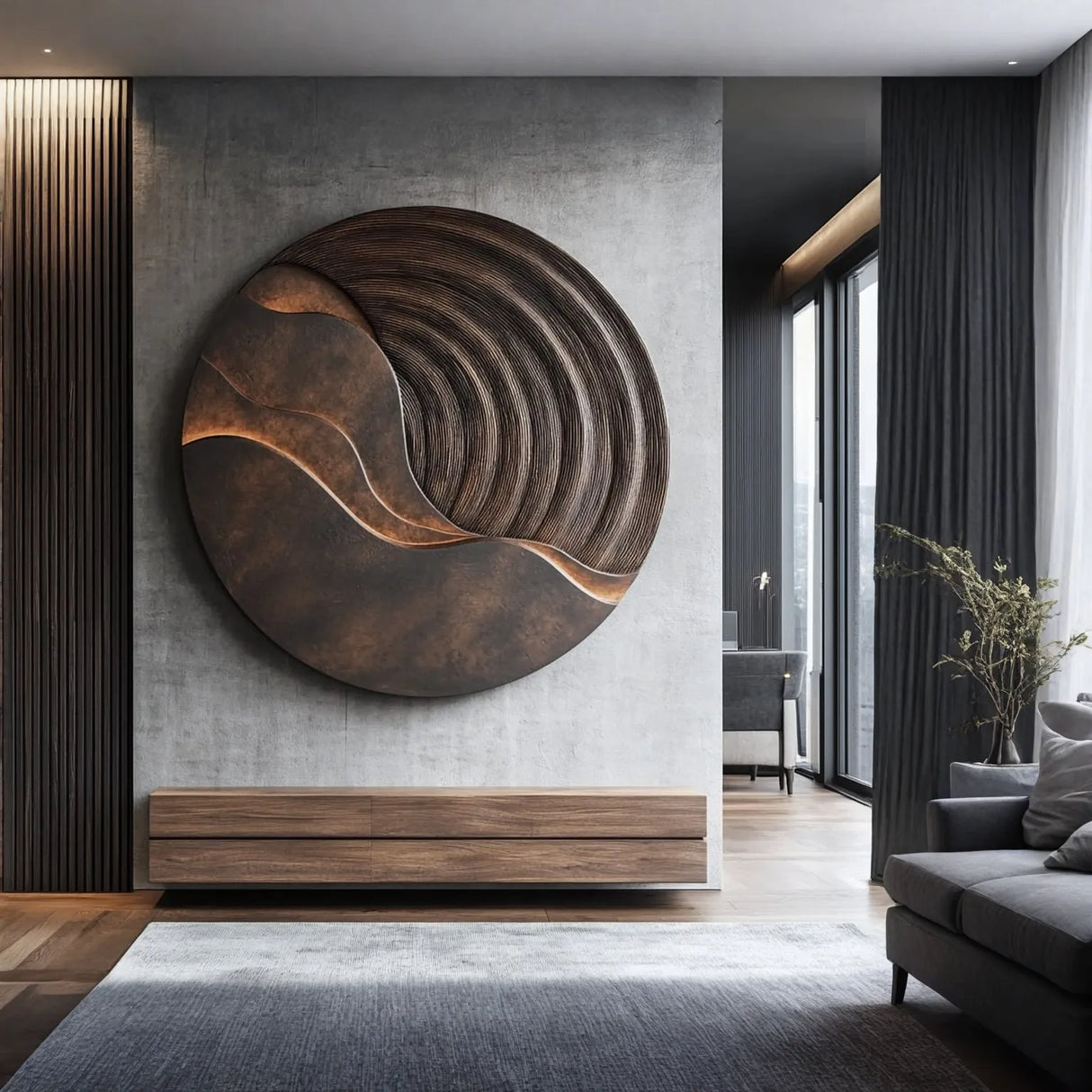 Modern Round Solid Wood Wall Sculpture for Living Room Design