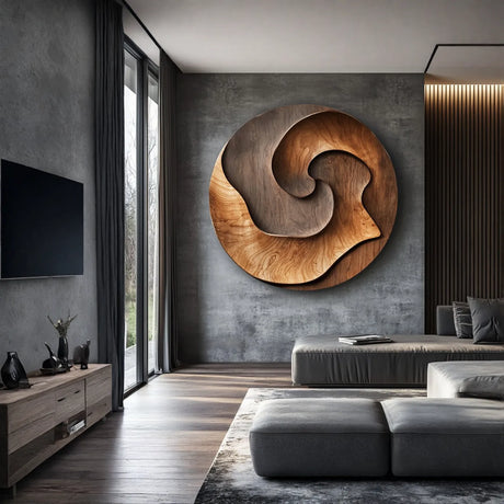 Contemporary Curved Solid Wood Wall Sculpture for Modern Interior Spaces