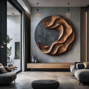 Contemporary Layered Solid Wood Wall Sculpture for Modern Interiors
