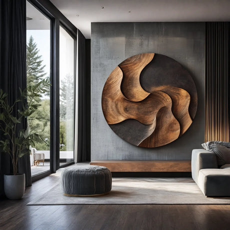 Hand-Carved Solid Wood Wall Art with Organic Layered Design
