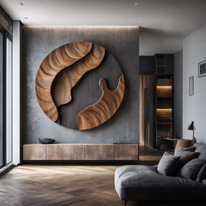 Contemporary Round Solid Wood Wall Sculpture for Modern Interiors