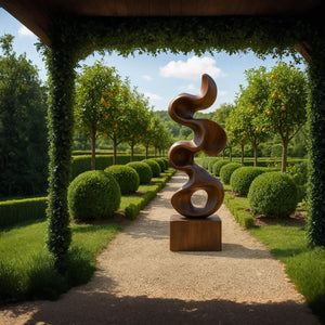 Organic Solid Wood Sculpture with Flowing Abstract Form for Garden Spaces