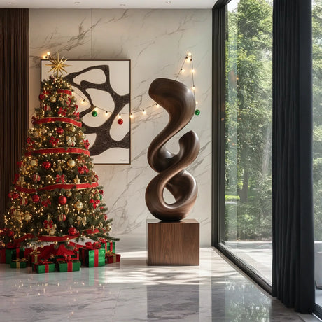 Modern Abstract Solid Wood Sculpture for Home and Garden Decor