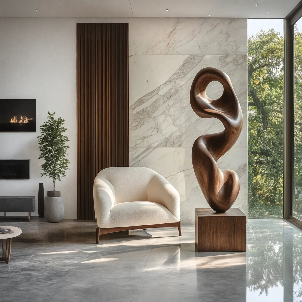 Contemporary Abstract Solid Wood Sculpture for Interiors and Gardens