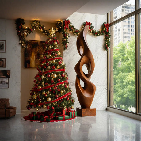 Handcrafted Solid Wood Abstract Sculpture for Luxury Interior and Garden Display