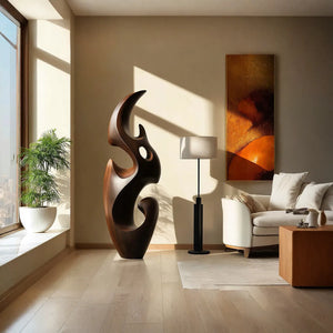 Flowing Abstract Solid Wood Floor Sculpture for Modern Interiors