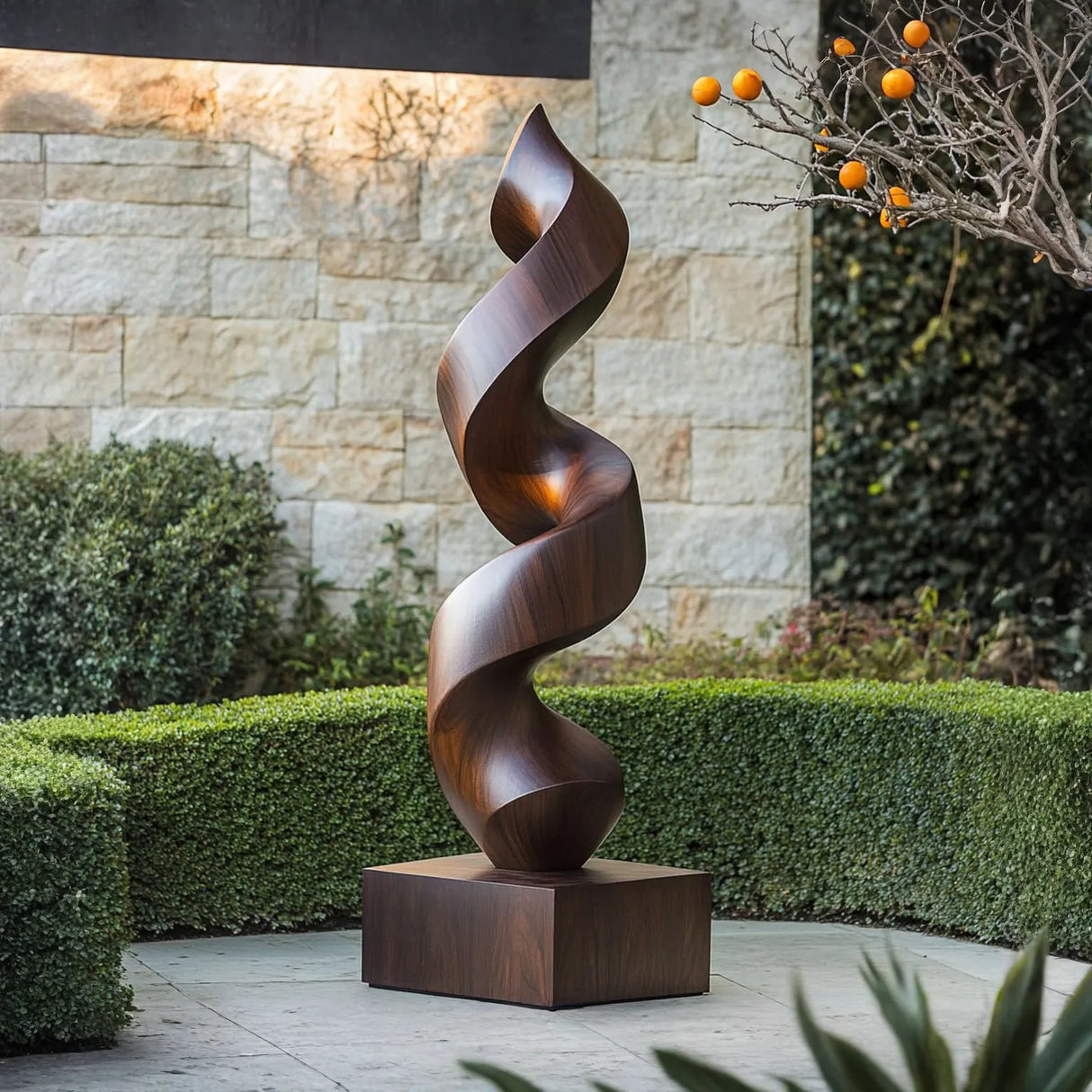 Handcrafted Solid Wood Spiral Garden Sculpture for Outdoor and Indoor Display