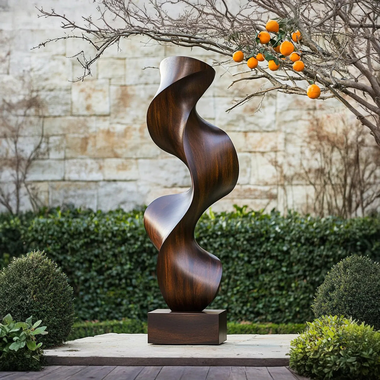Outdoor Solid Wood Abstract Sculpture for Modern Gardens and Interiors