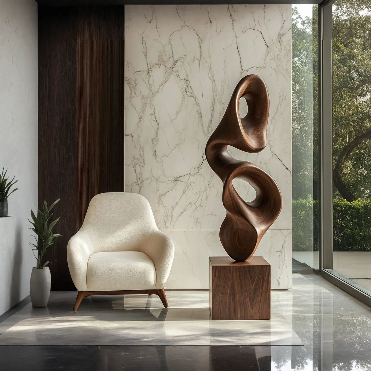 Organic Hand-Carved Solid Wood Loop Sculpture for Modern Interiors