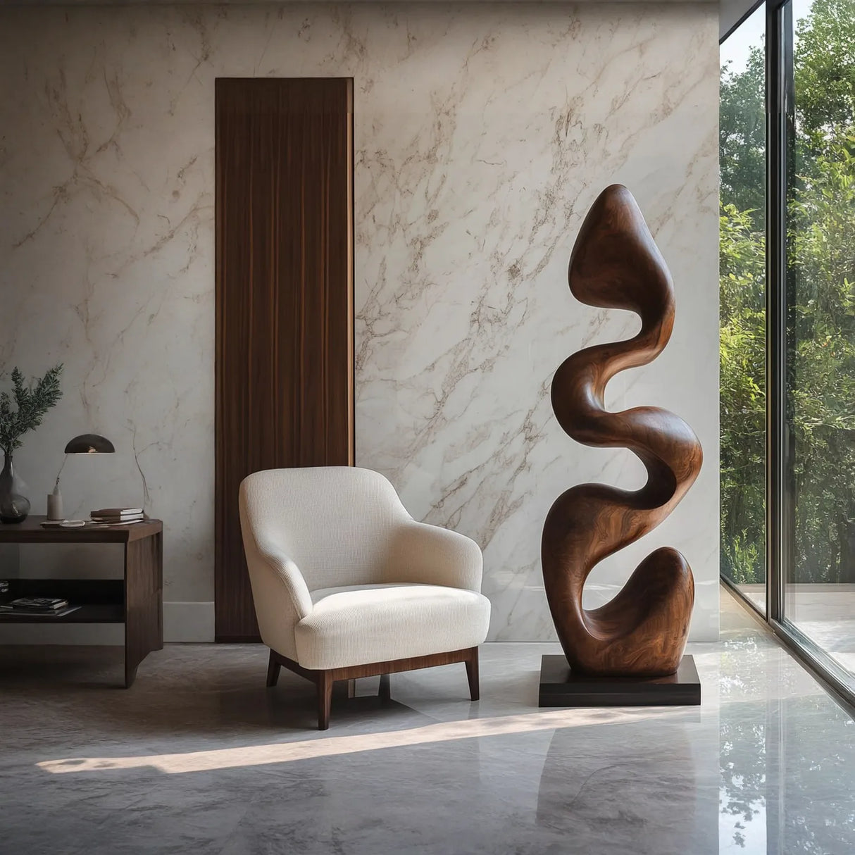 Flowing Contemporary Solid Wood Sculpture for Interior Spaces