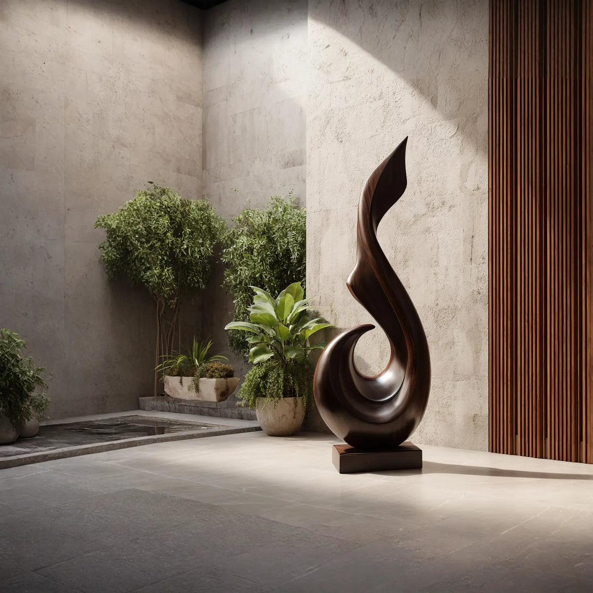 Elegant Solid Wood Abstract Sculpture for Interiors and Gardens