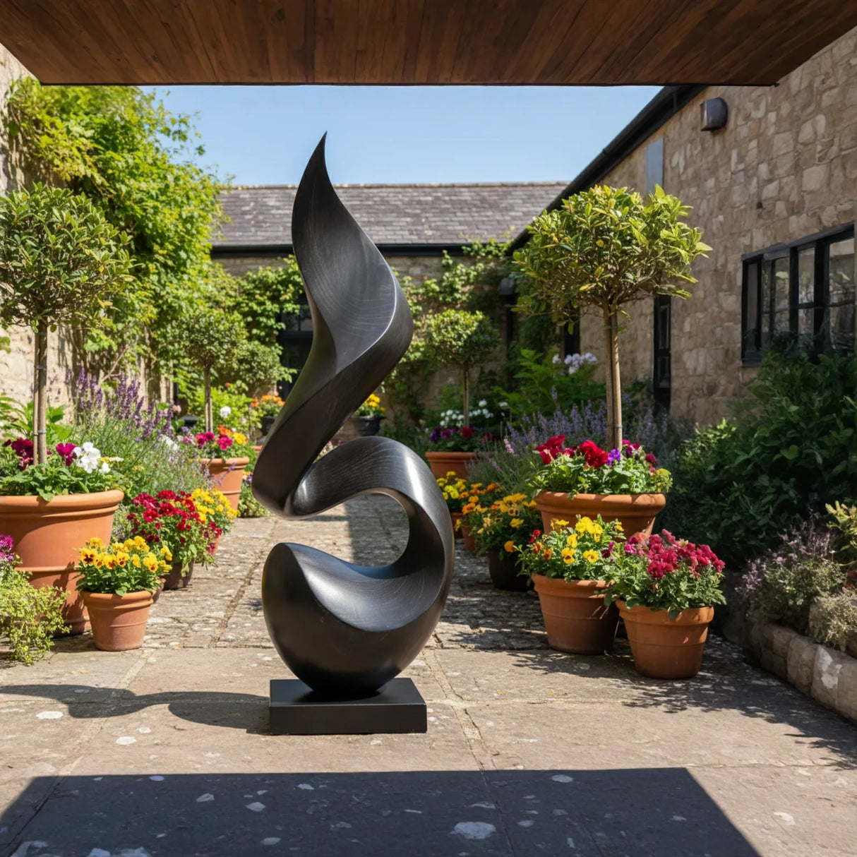 Hand Carved Solid Wood Abstract Sculpture for Garden and Interior Spaces