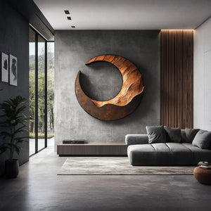 Large Solid Wood Crescent Wall Sculpture for Modern Living Rooms