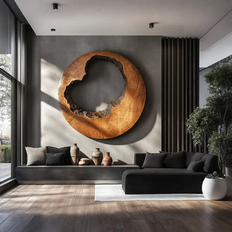 Abstract Round Solid Wood Wall Art Modern Organic Wall Sculpture for Living Room Decor