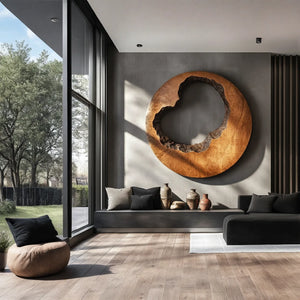 Abstract Round Solid Wood Wall Art Modern Organic Wall Sculpture for Living Room Decor