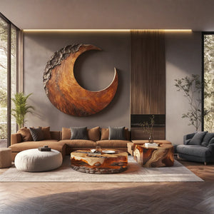 Crescent Solid Wood Wall Sculpture for Living Room Statement Decor