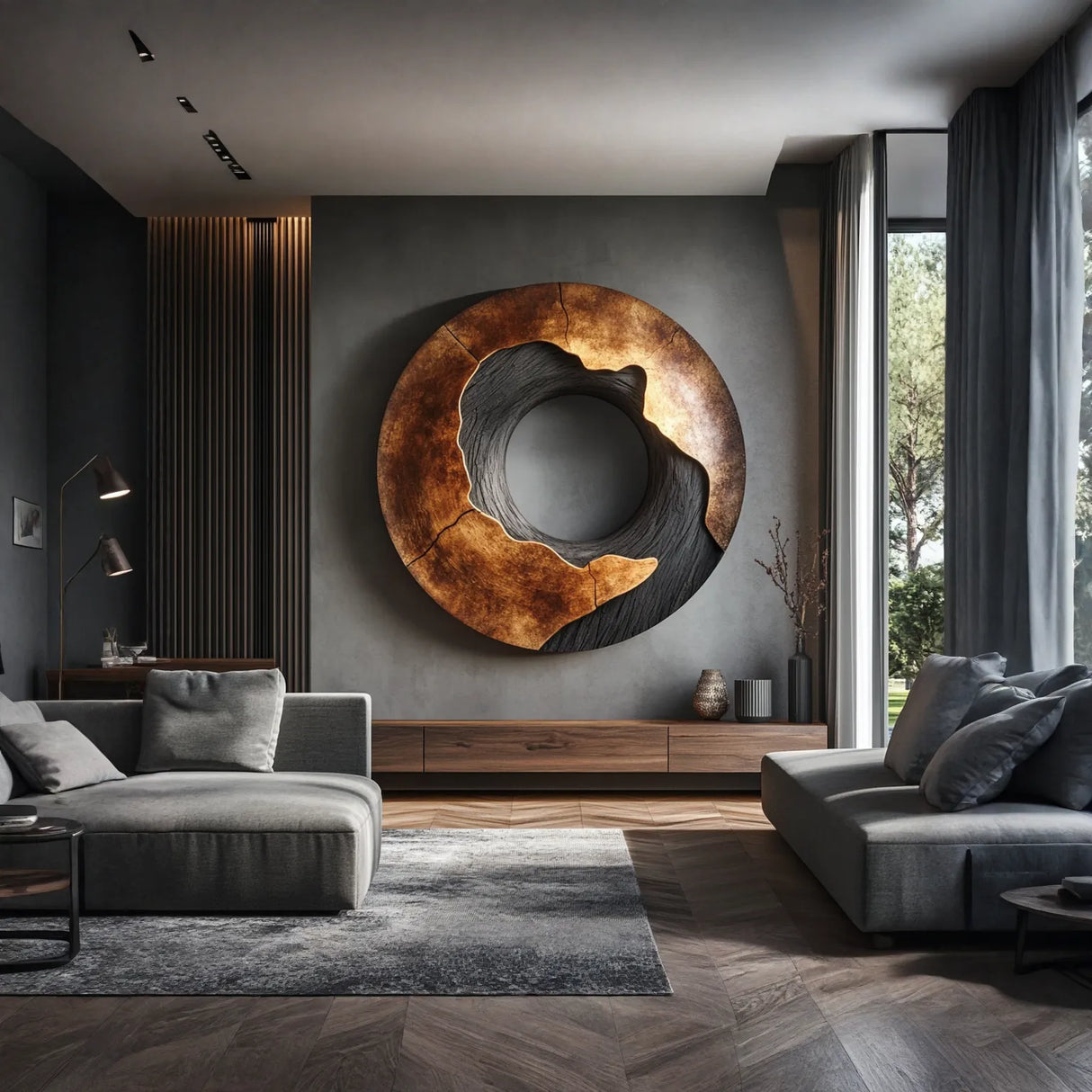 Round Solid Wood Ring Wall Sculpture Modern Organic Wall Art for Living Room