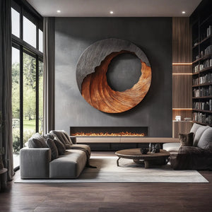 Large Round Solid Wood Wall Sculpture Modern Organic Statement Wall Art for Living Room