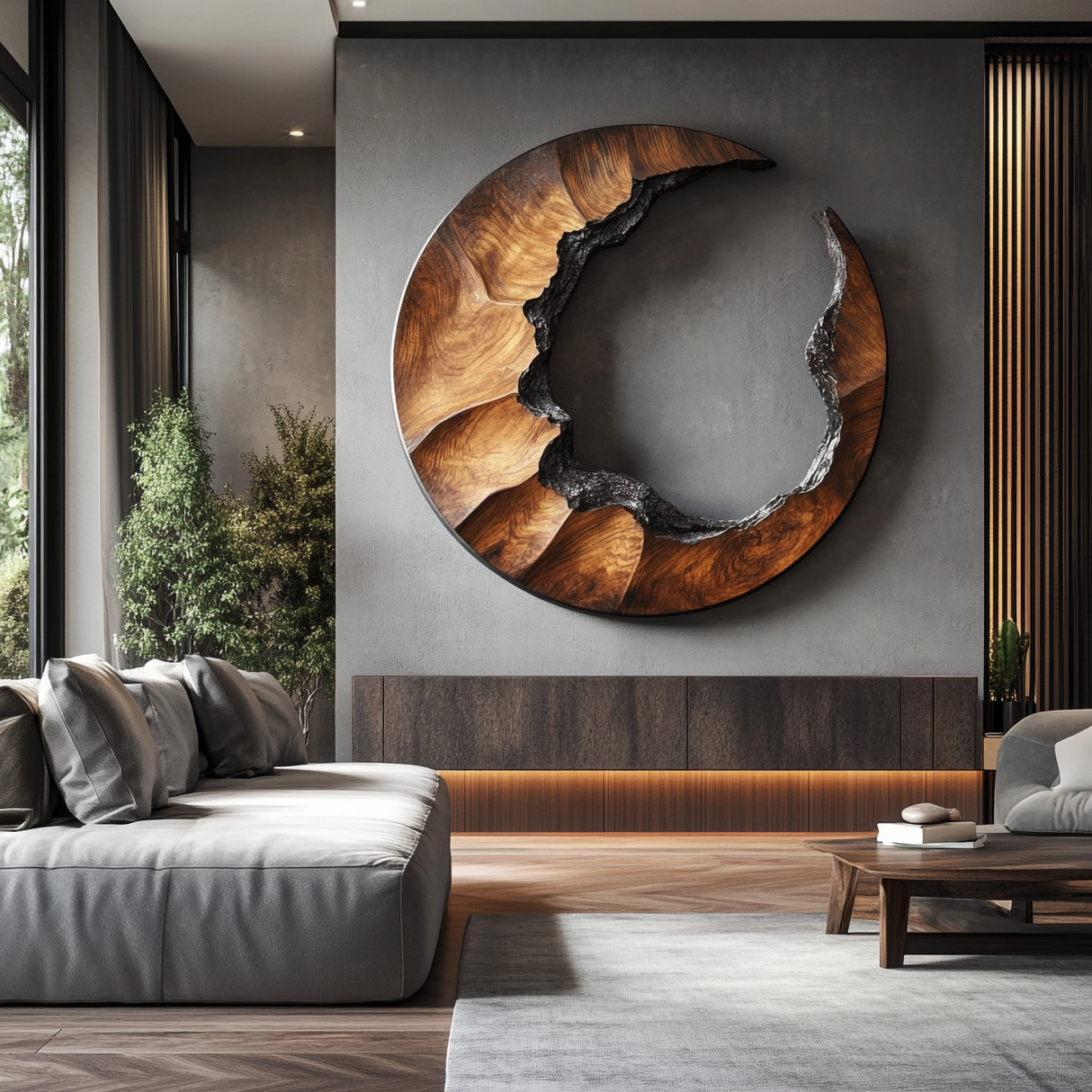 Crescent Moon Solid Wood Wall Sculpture Modern Organic Wall Art for Living Room