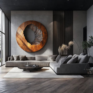 Round Textured Solid Wood Wall Sculpture for Living Room