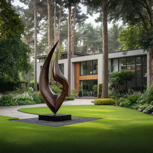 Tall Outdoor Solid Wood Sculpture for Contemporary Garden Landscape