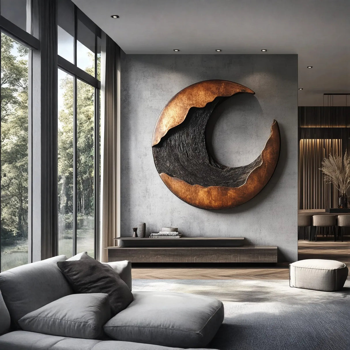 Organic Crescent Solid Wood Wall Sculpture for Modern Interiors