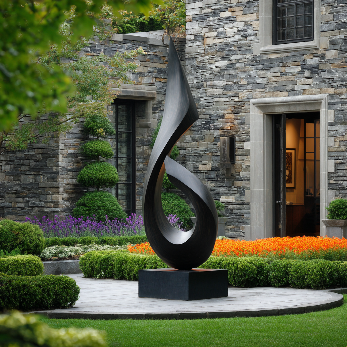 Modern Abstract Solid Wood Outdoor Sculpture for Contemporary Garden