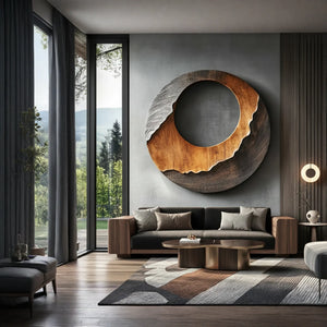 Layered Round Solid Wood Wall Sculpture for Contemporary Interiors